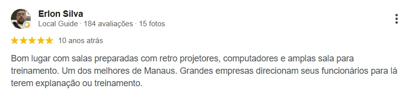 Avaliação de Erlon Silva no Google sobre a Smart Offices