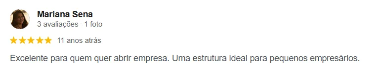 Avaliação de Mariana Sena no Google sobre a Smart Offices